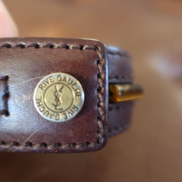 YSL Rive Gauche brown leather bracelet cuff with 9 tiger's eye stones/beads EUC! - Picture 6 of 14